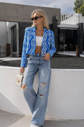 Desenli Mavi Crop Ceket