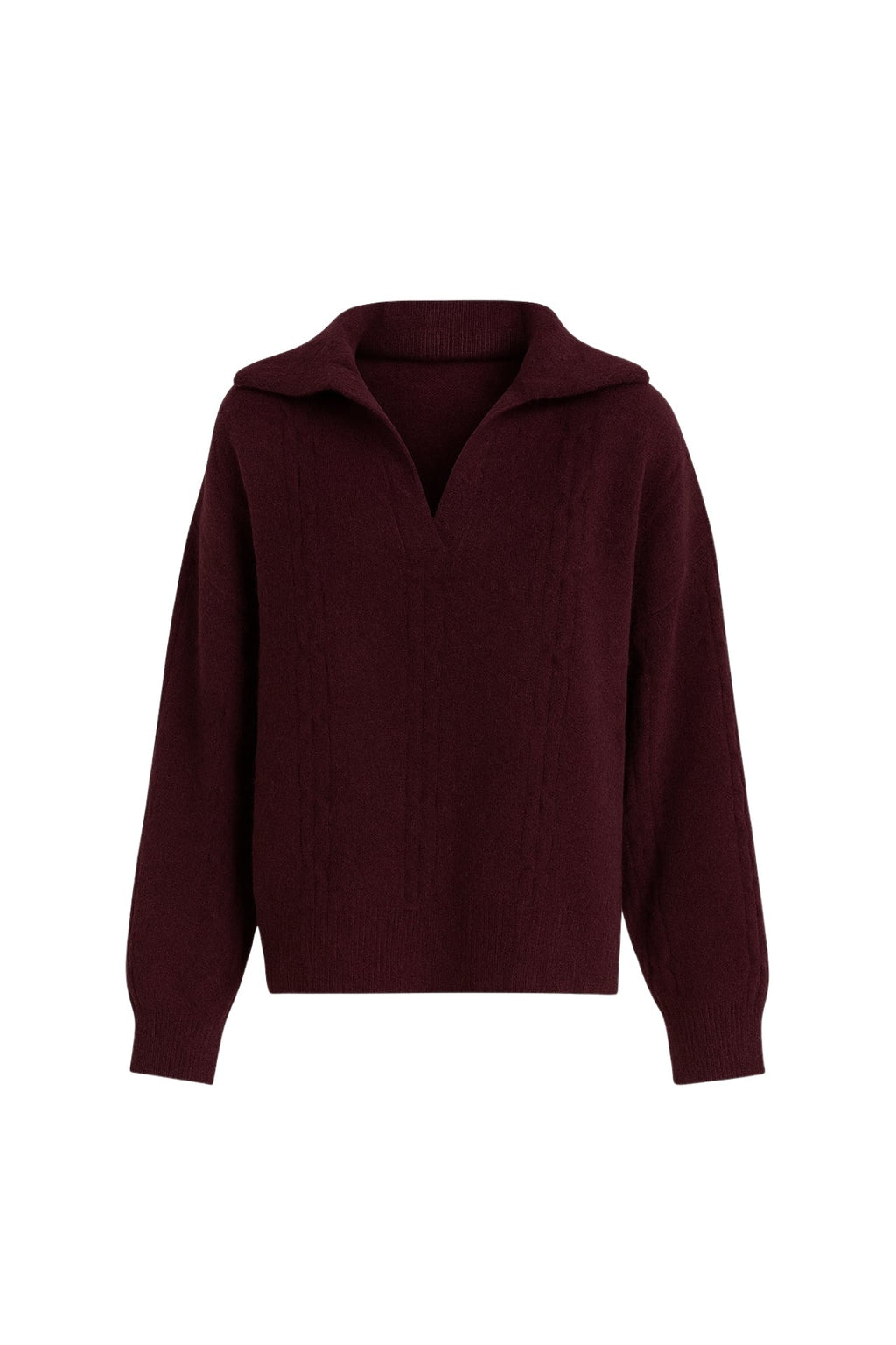 Polo Yaka Örgü Desen Bordo Triko Kazak