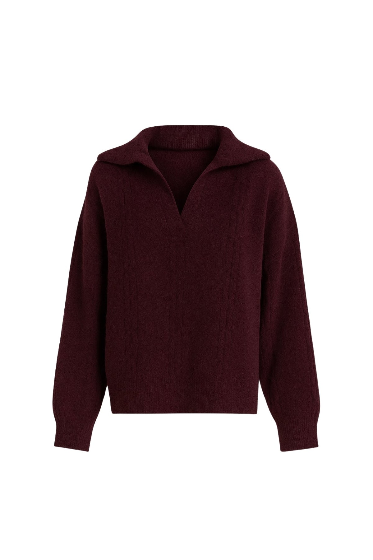 Polo Yaka Örgü Desen Bordo Triko Kazak