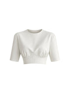 Bel Oturtmalı Crop Beyaz T-Shirt