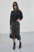 Oversize Siyah Örgü Kazak