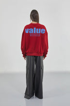Baskılı Sıfır Yaka Oversize Bordo Sweatshirt