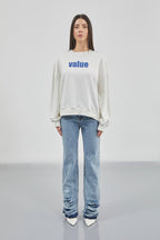 Baskılı Sıfır Yaka Oversize Ekru Sweatshirt
