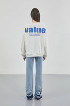 Baskılı Sıfır Yaka Oversize Ekru Sweatshirt