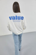 Baskılı Sıfır Yaka Oversize Ekru Sweatshirt