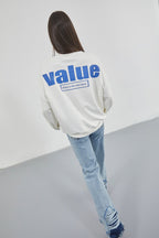 Baskılı Sıfır Yaka Oversize Ekru Sweatshirt