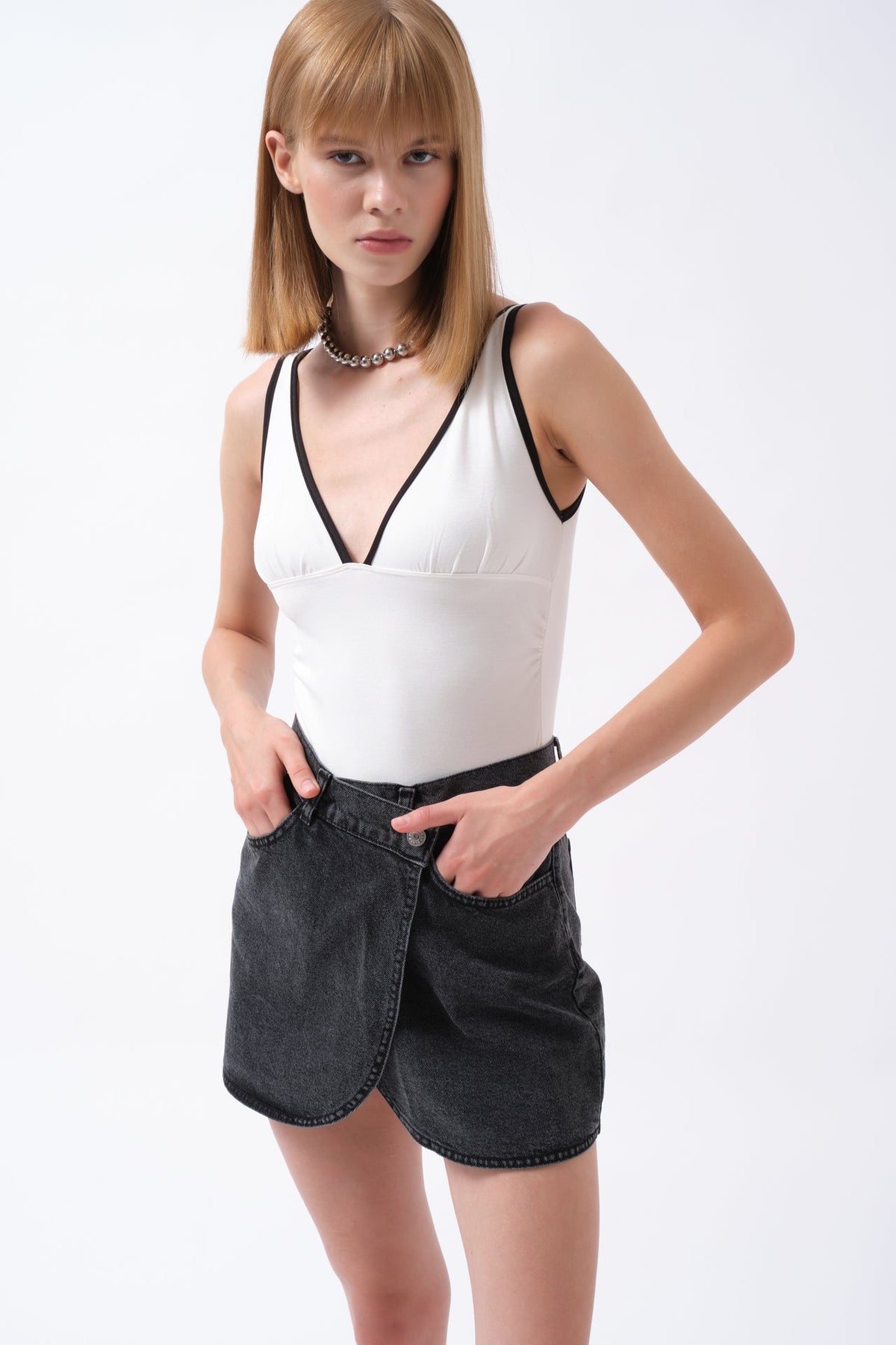 Anvelop Denim Mini Siyah Etek