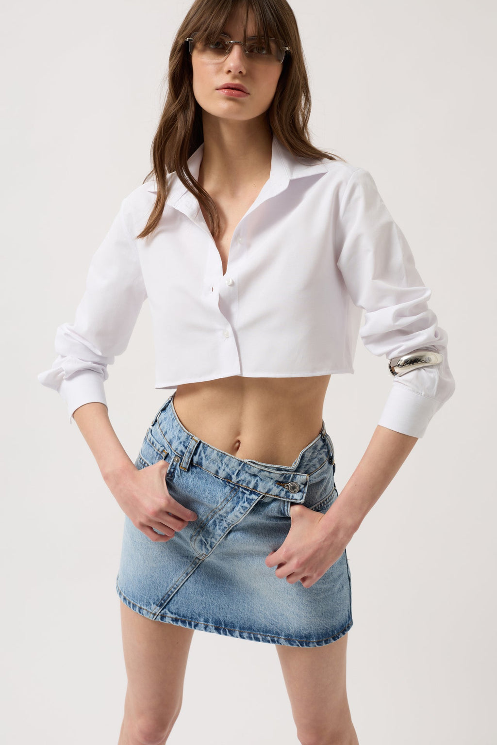 Asimetrik Kemer Denim Mini Mavi Etek