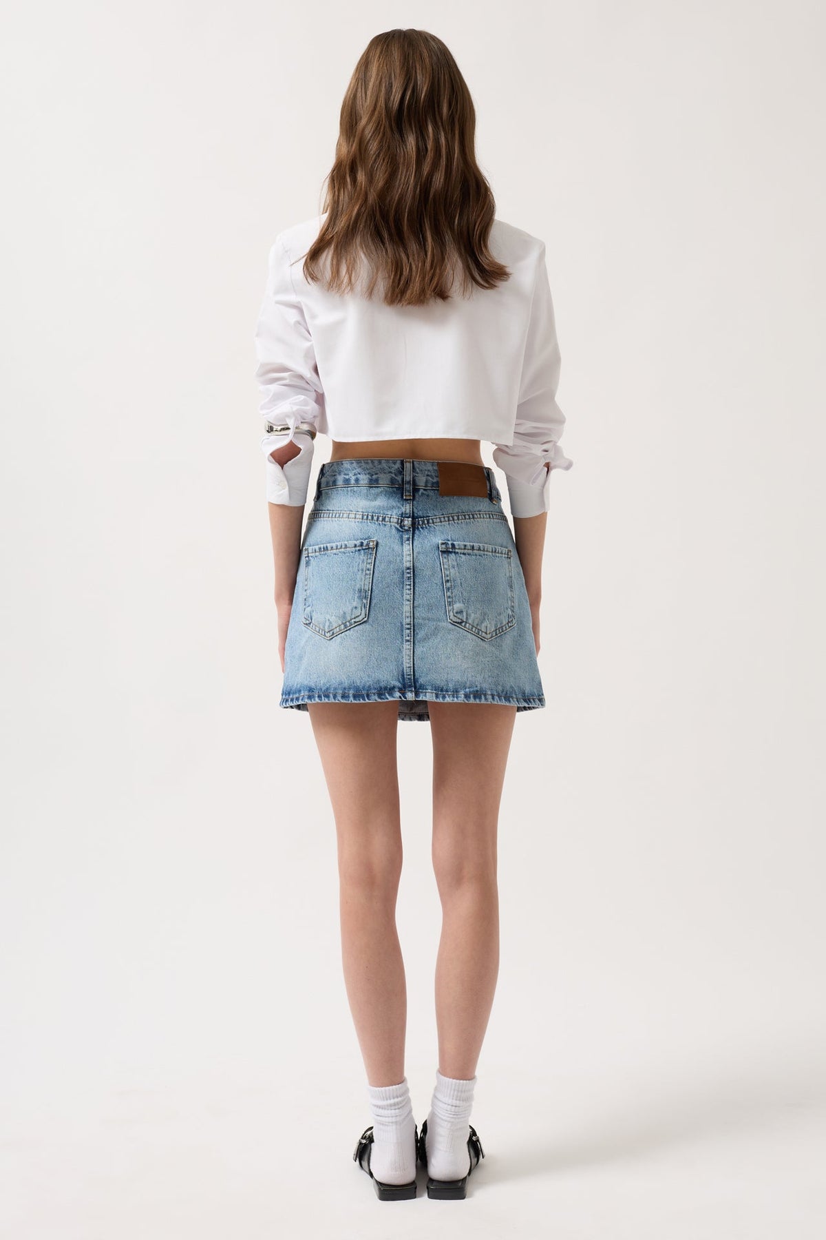 Asimetrik Kemer Denim Mini Mavi Etek