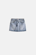 Asimetrik Kemer Denim Mini Mavi Etek