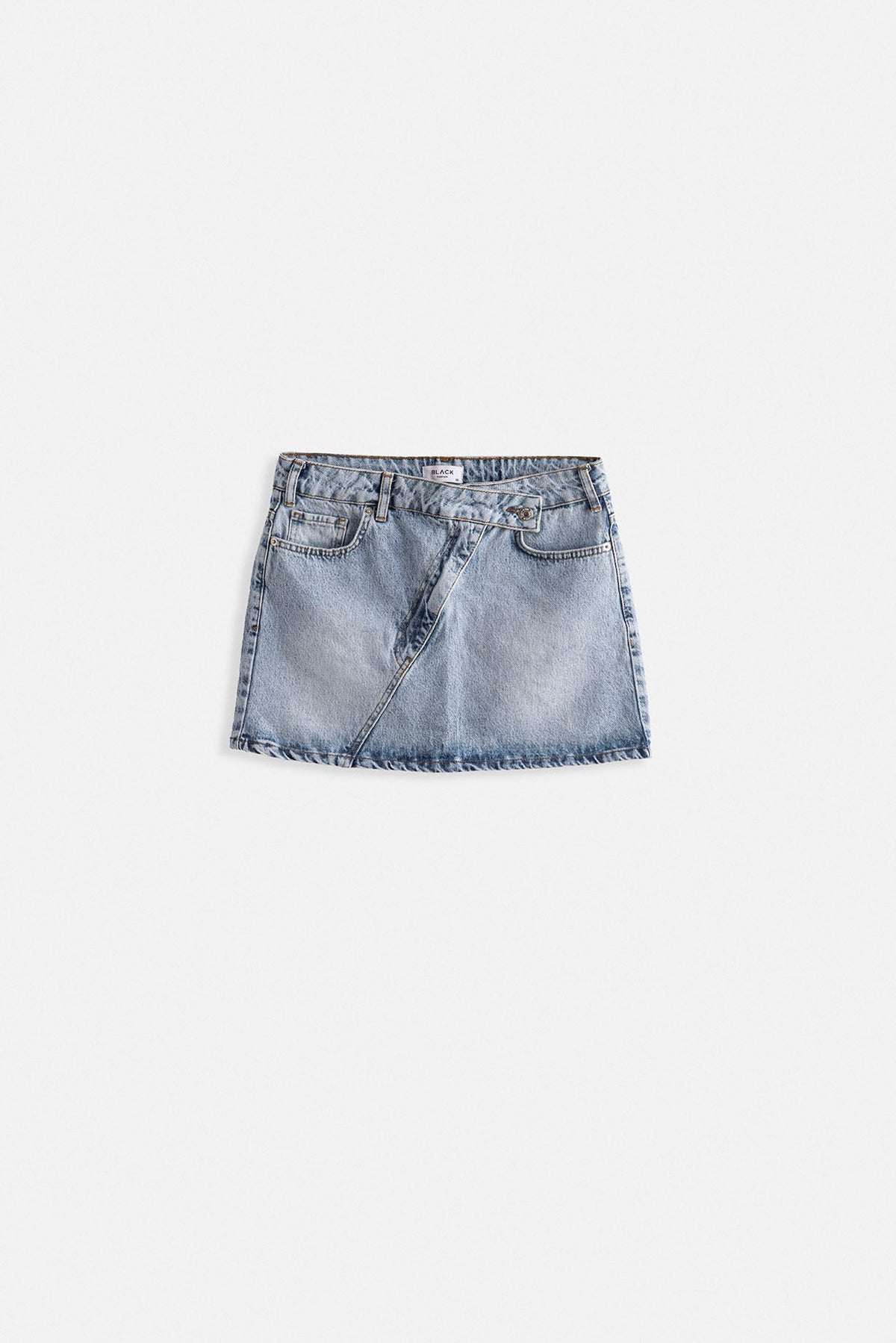 Asimetrik Kemer Denim Mini Mavi Etek