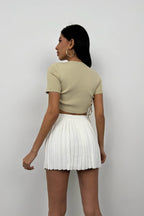 Bağcıklı Bej Crop Bluz
