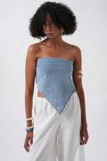 Bağlamalı Denim Mavi Crop