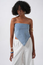 Bağlamalı Denim Mavi Crop