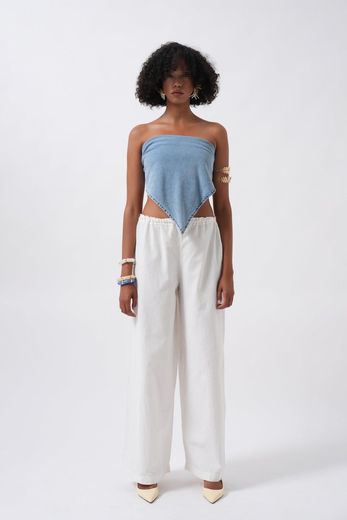 Bağlamalı Denim Mavi Crop