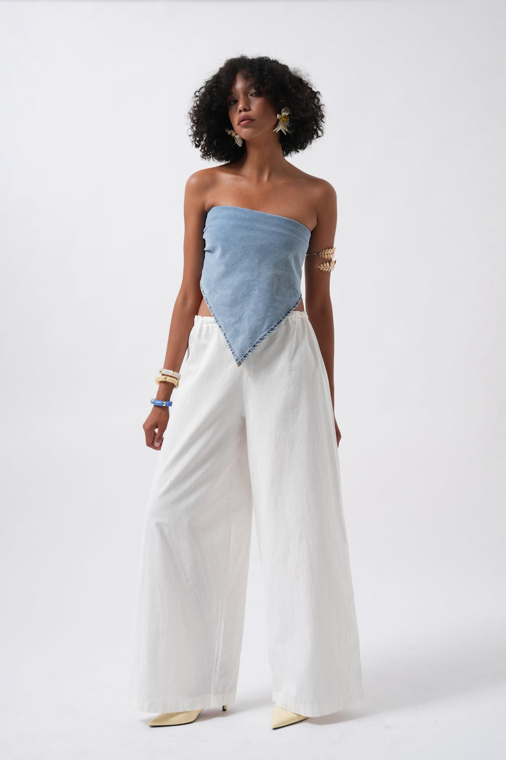 Bağlamalı Denim Mavi Crop