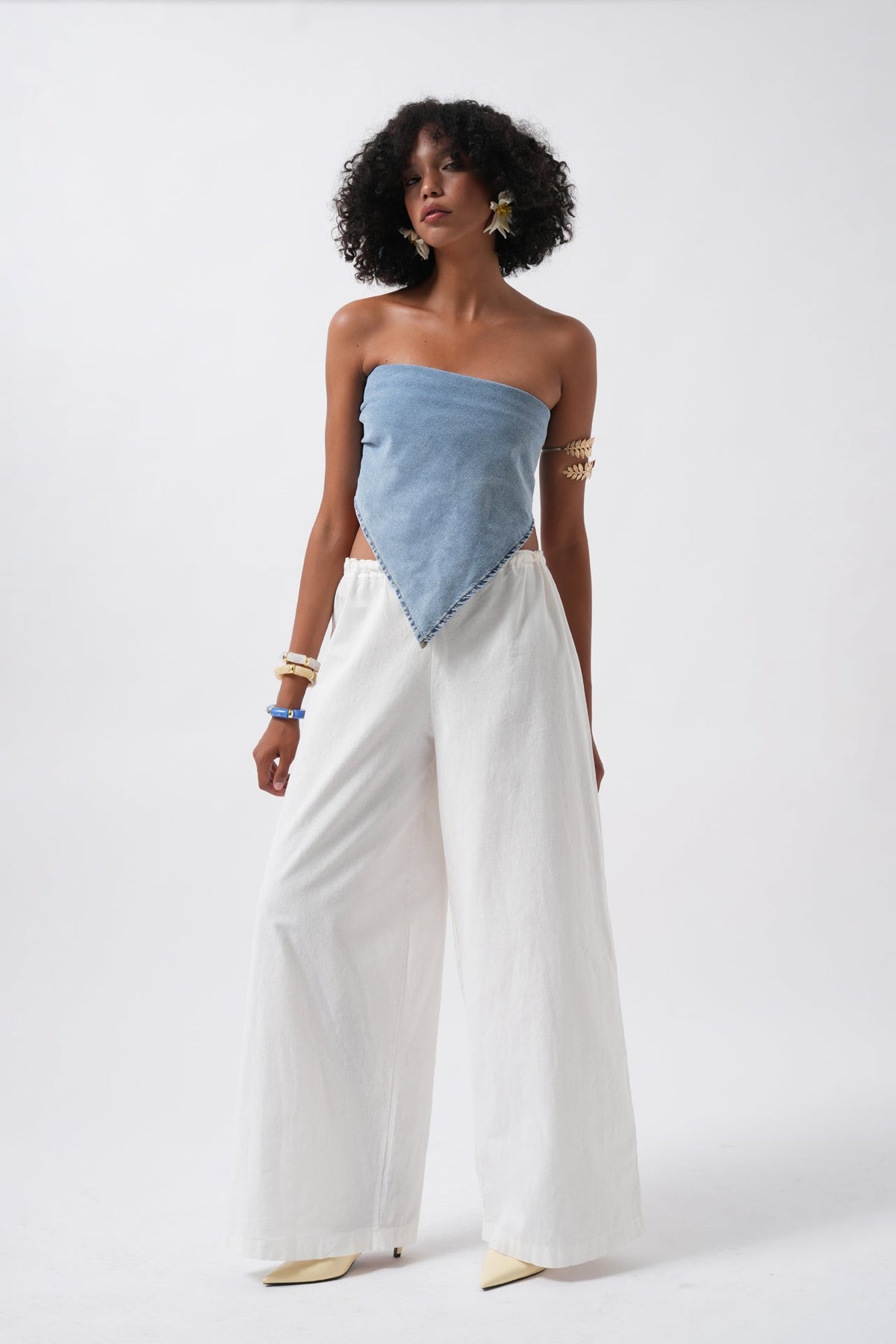 Bağlamalı Denim Mavi Crop