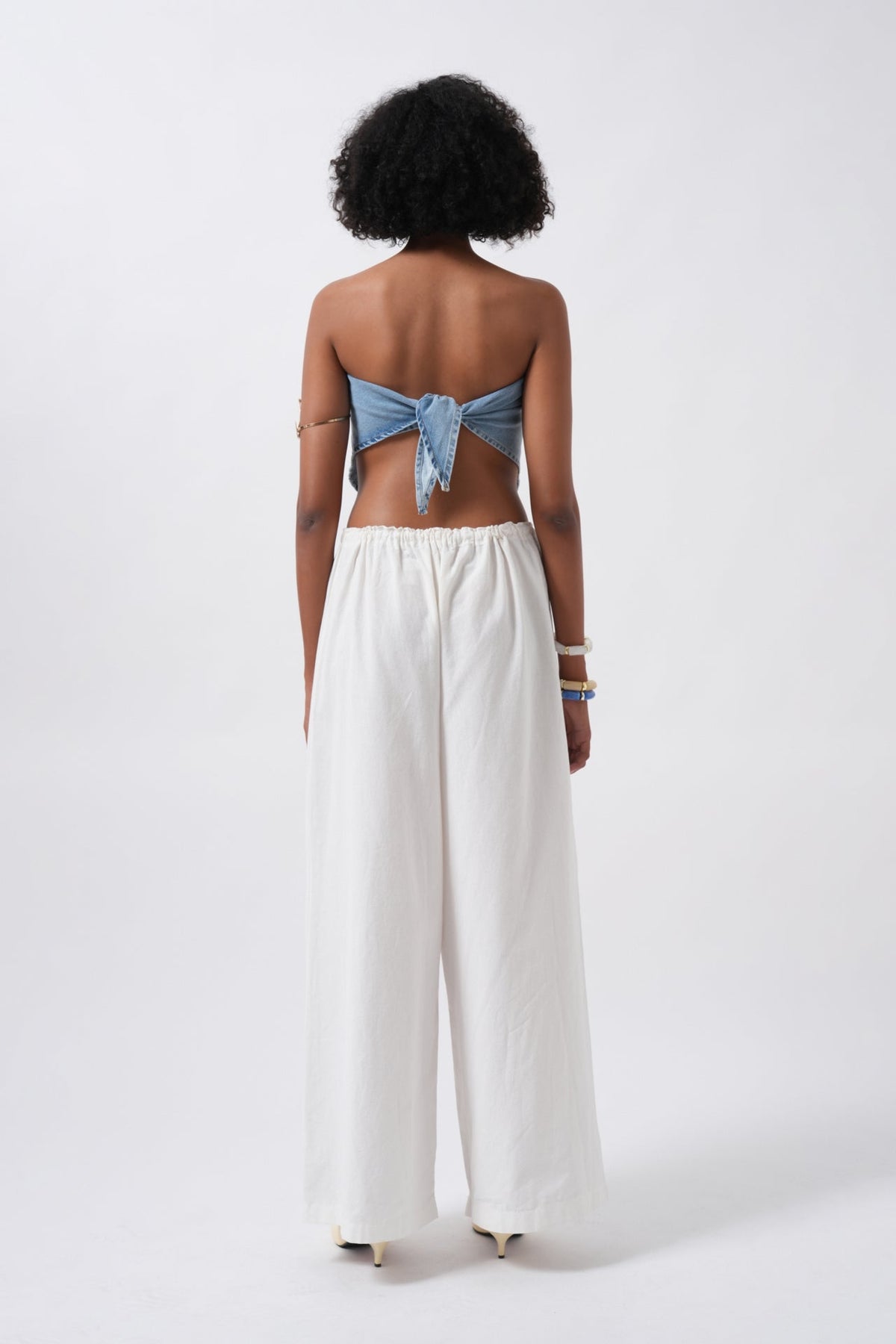 Bağlamalı Denim Mavi Crop
