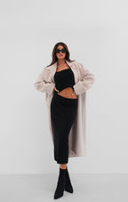 Balıksırtı Bej Oversize Kaban