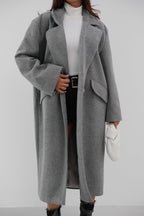 Balıksırtı Gri Oversize Kaban