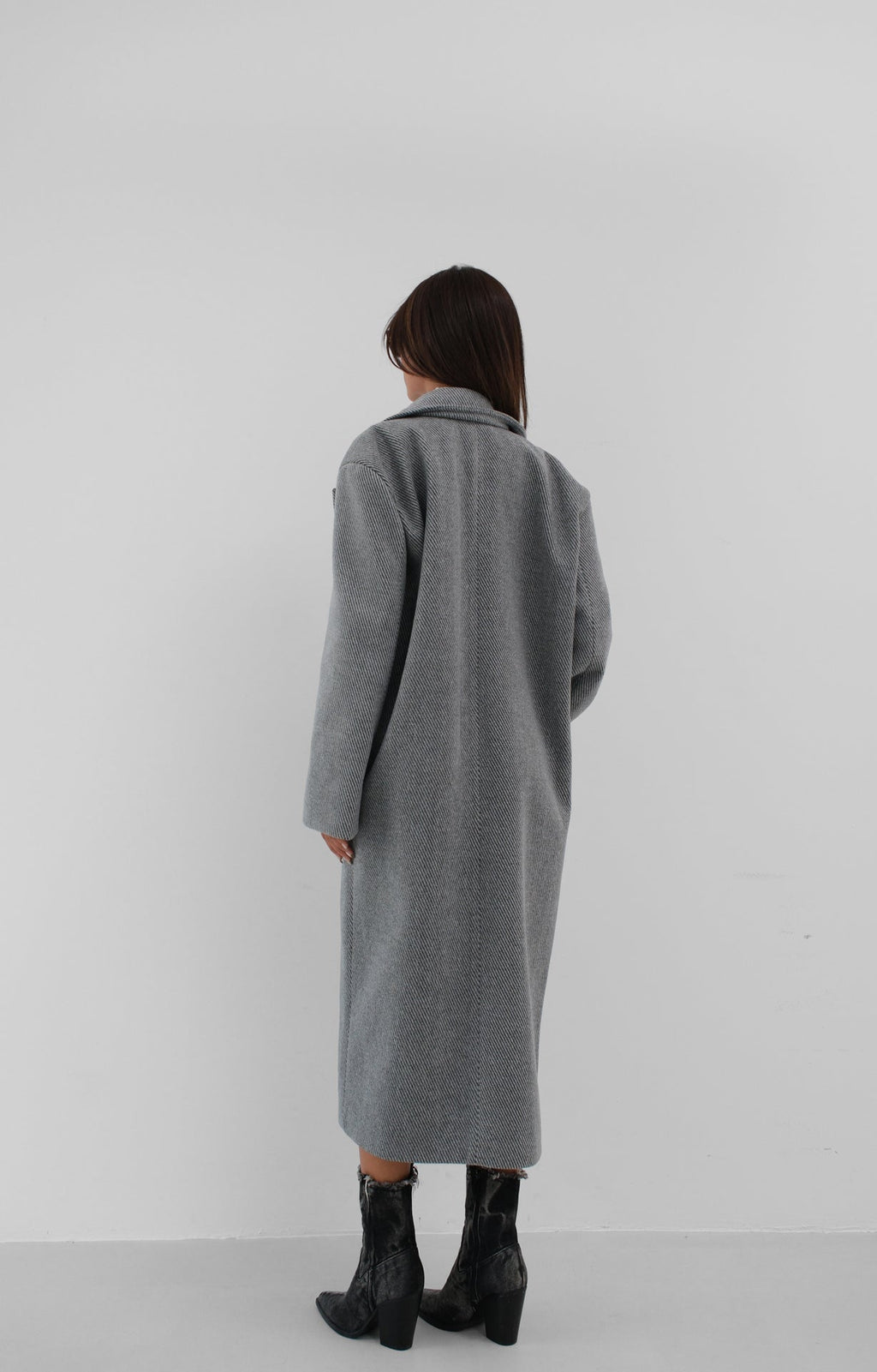 Balıksırtı Gri Oversize Kaban