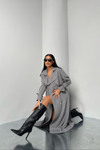 Basic Gri Oversize Trençkot