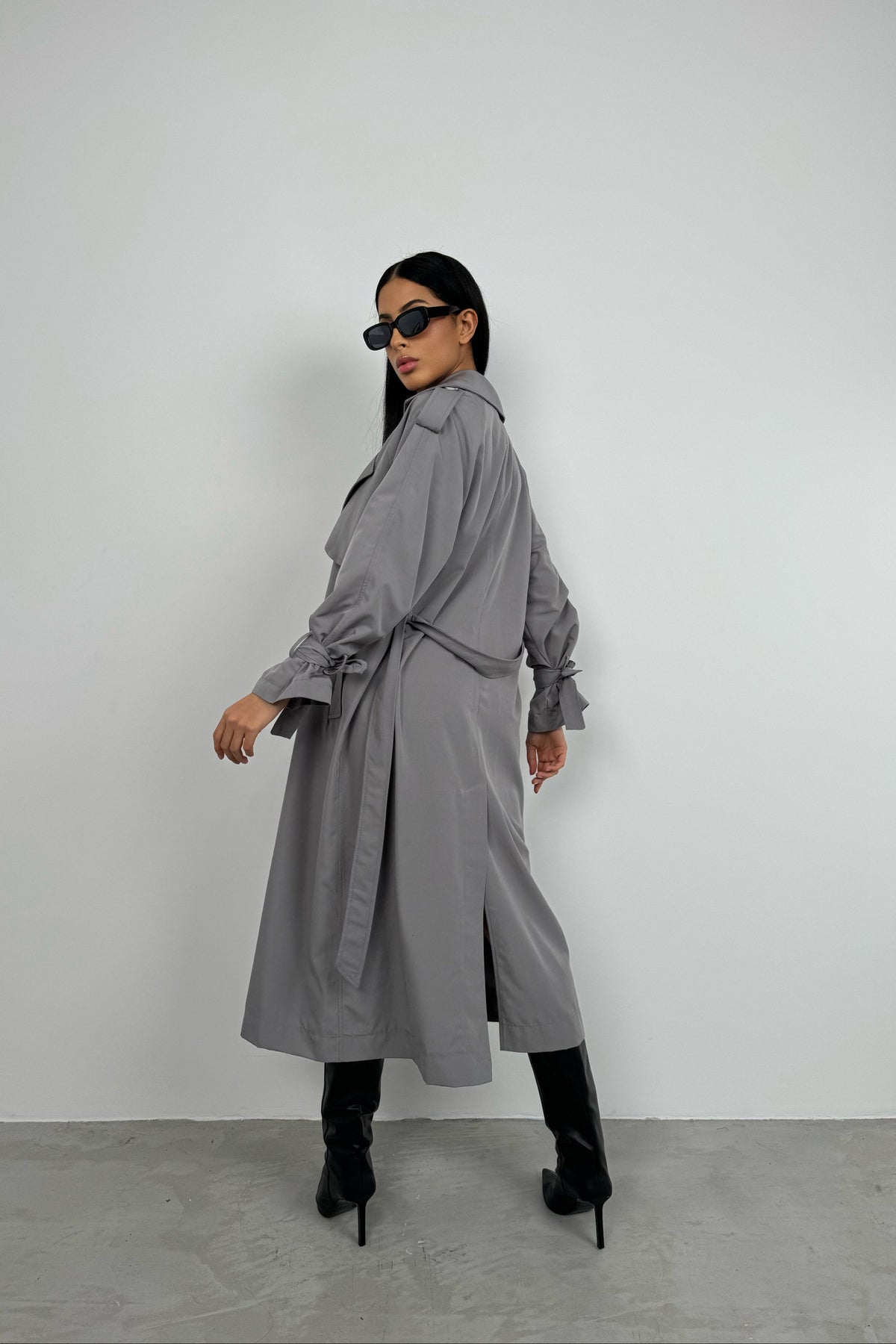 Basic Gri Oversize Trençkot