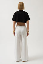 Zincir Baskılı Crop Siyah T-Shirt
