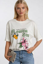 Florida Baskılı Oversize Beyaz T-Shirt