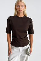 Bel Büzgülü Basic Kahverengi T-Shirt