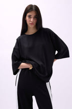 Bisiklet Yaka Oversize Siyah T-Shirt