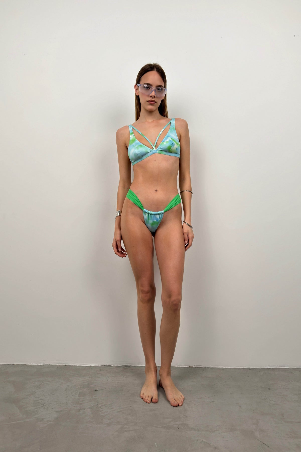 Biye Detay Büzgülü Mavi Bikini Takım