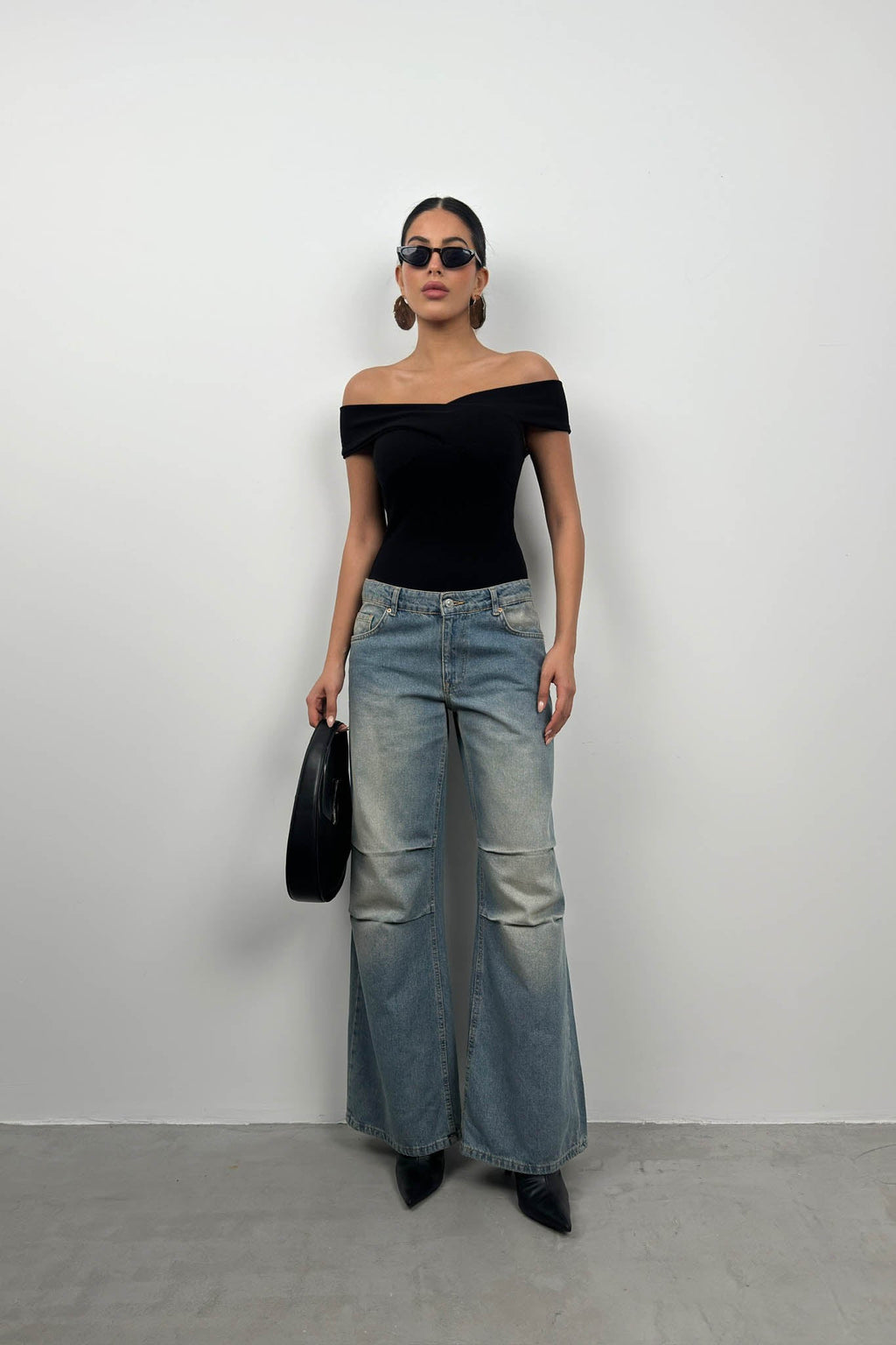 Çapraz Kayık Yaka SiyahBodysuit