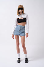 Cep Detay Denim Mini Mavi Etek