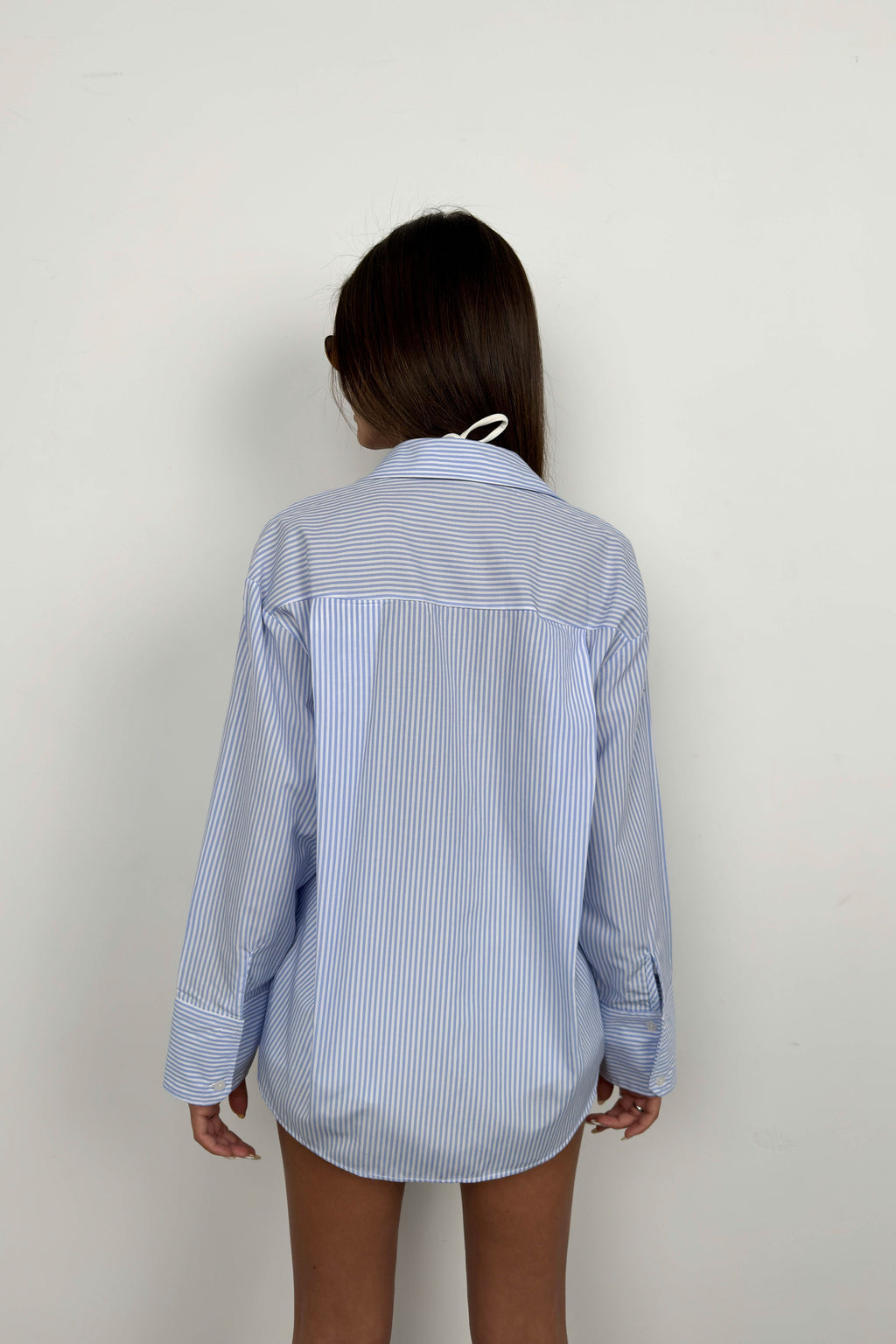 Çizgili Açık Mavi Oversize Gömlek
