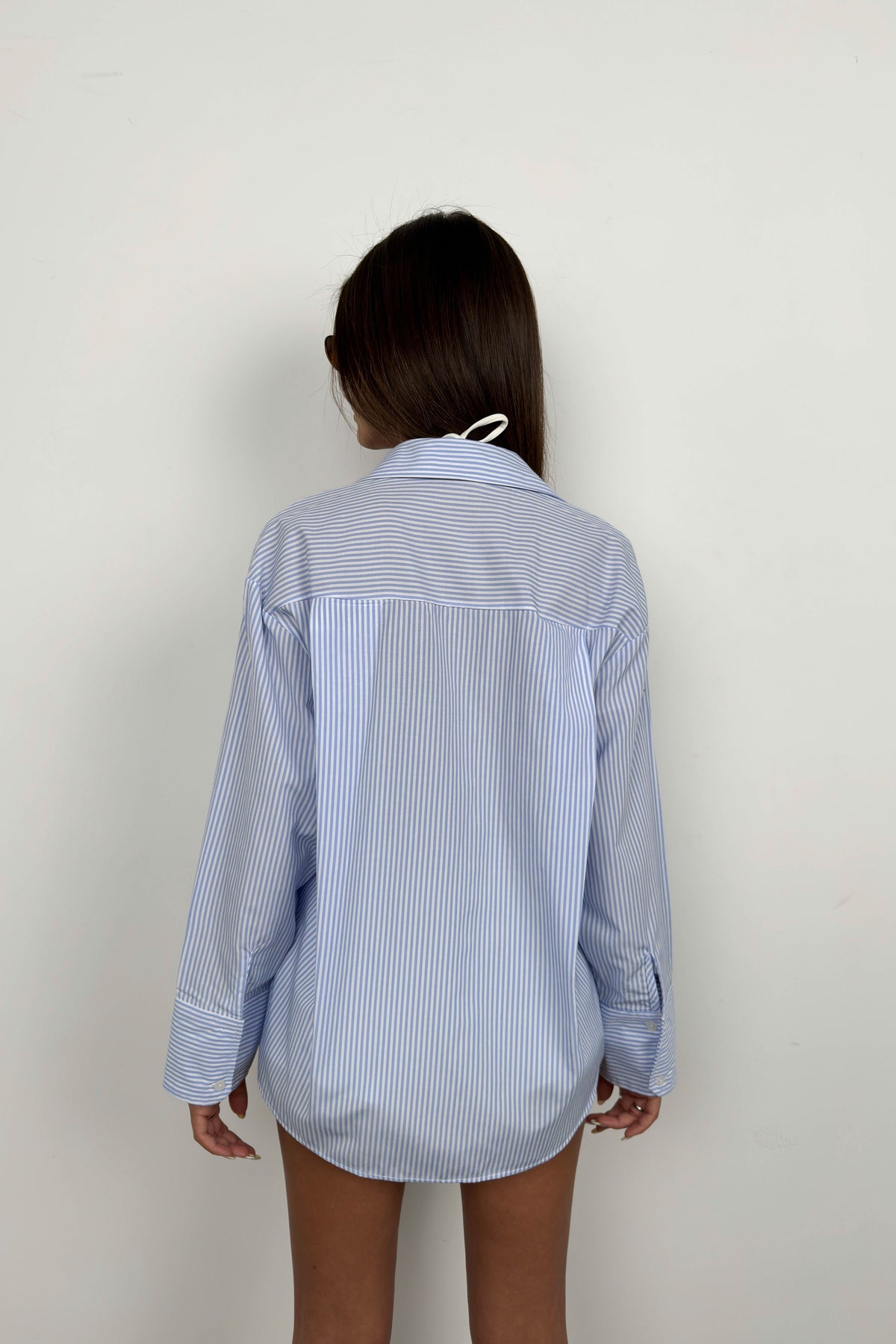 Çizgili Açık Mavi Oversize Gömlek