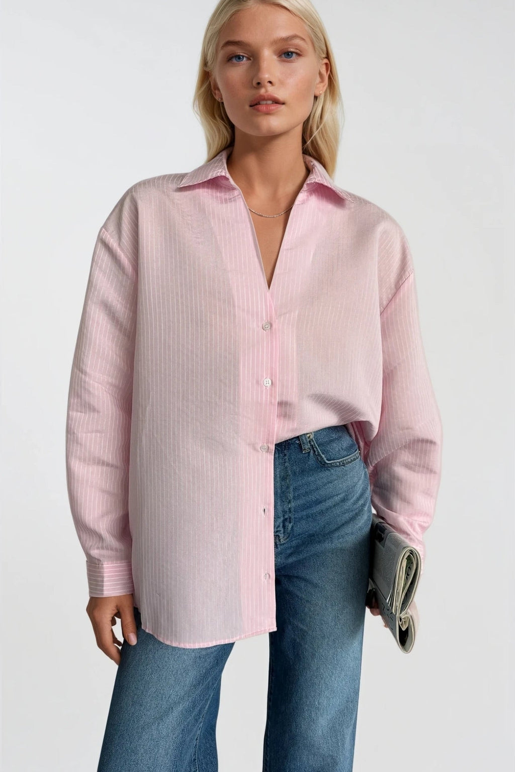 Çizgili Pembe Oversize Gömlek