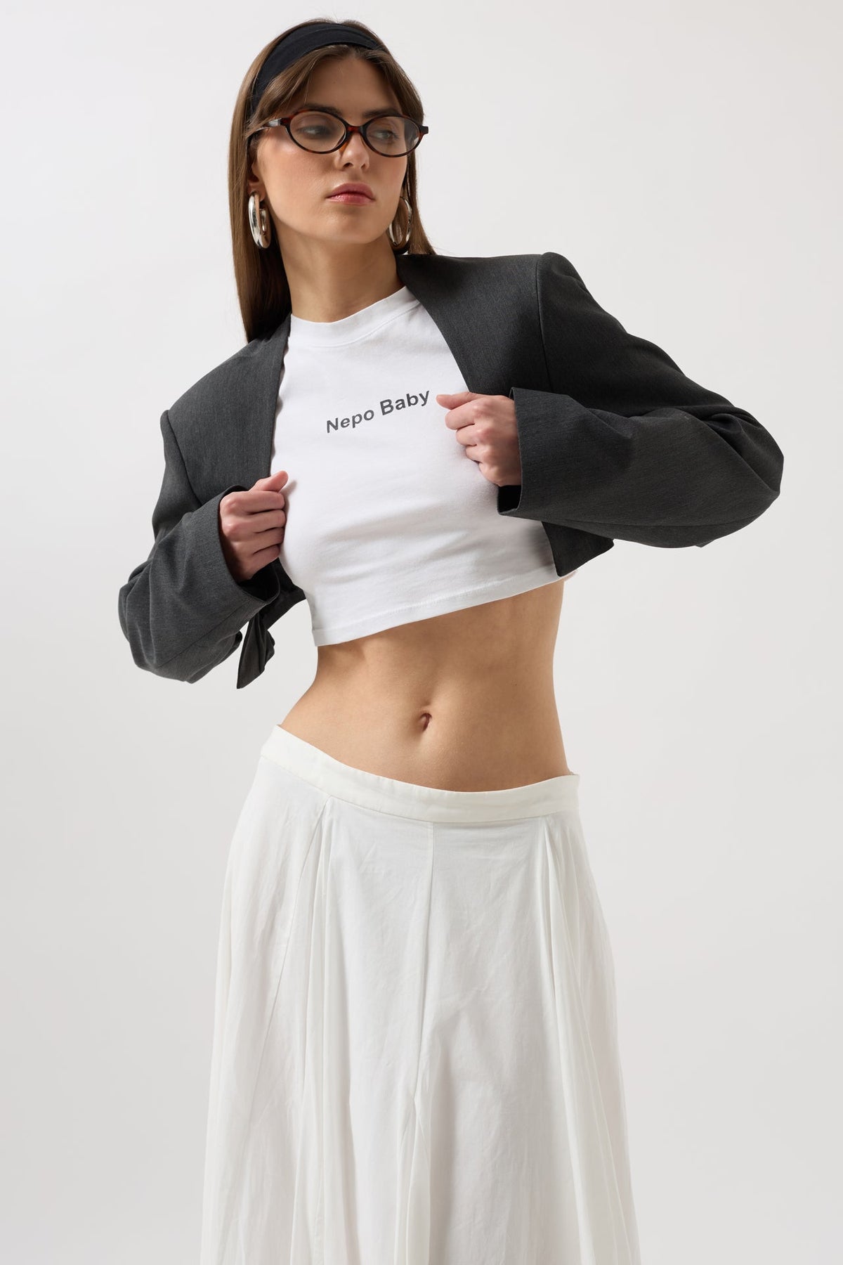 Crop Blazer Gri Ceket