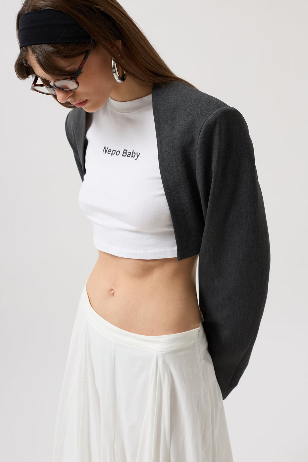 Crop Blazer Gri Ceket