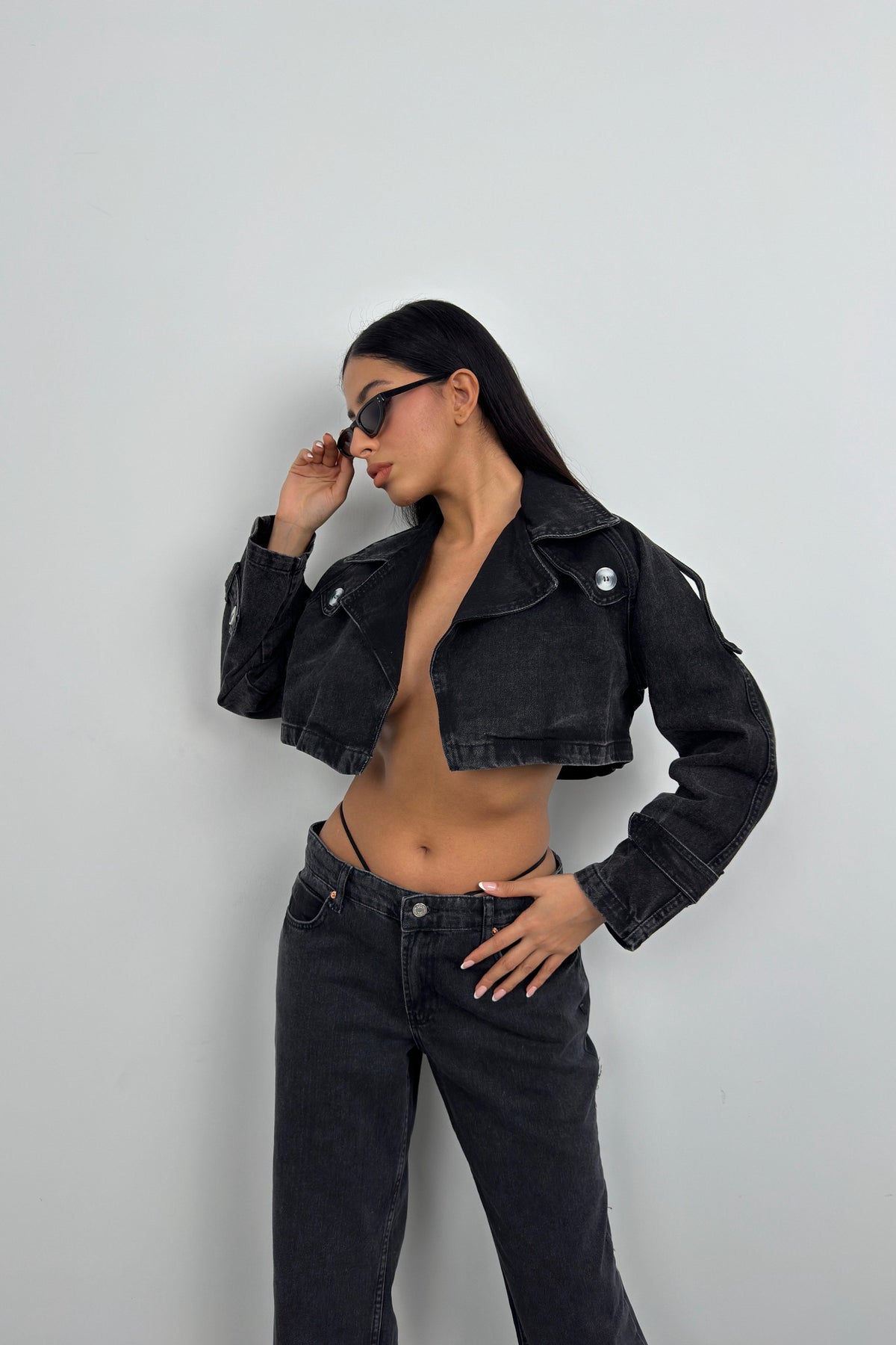 Crop Denim Trençkot