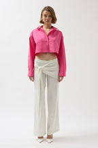 Crop Fuşya Oversize Gömlek