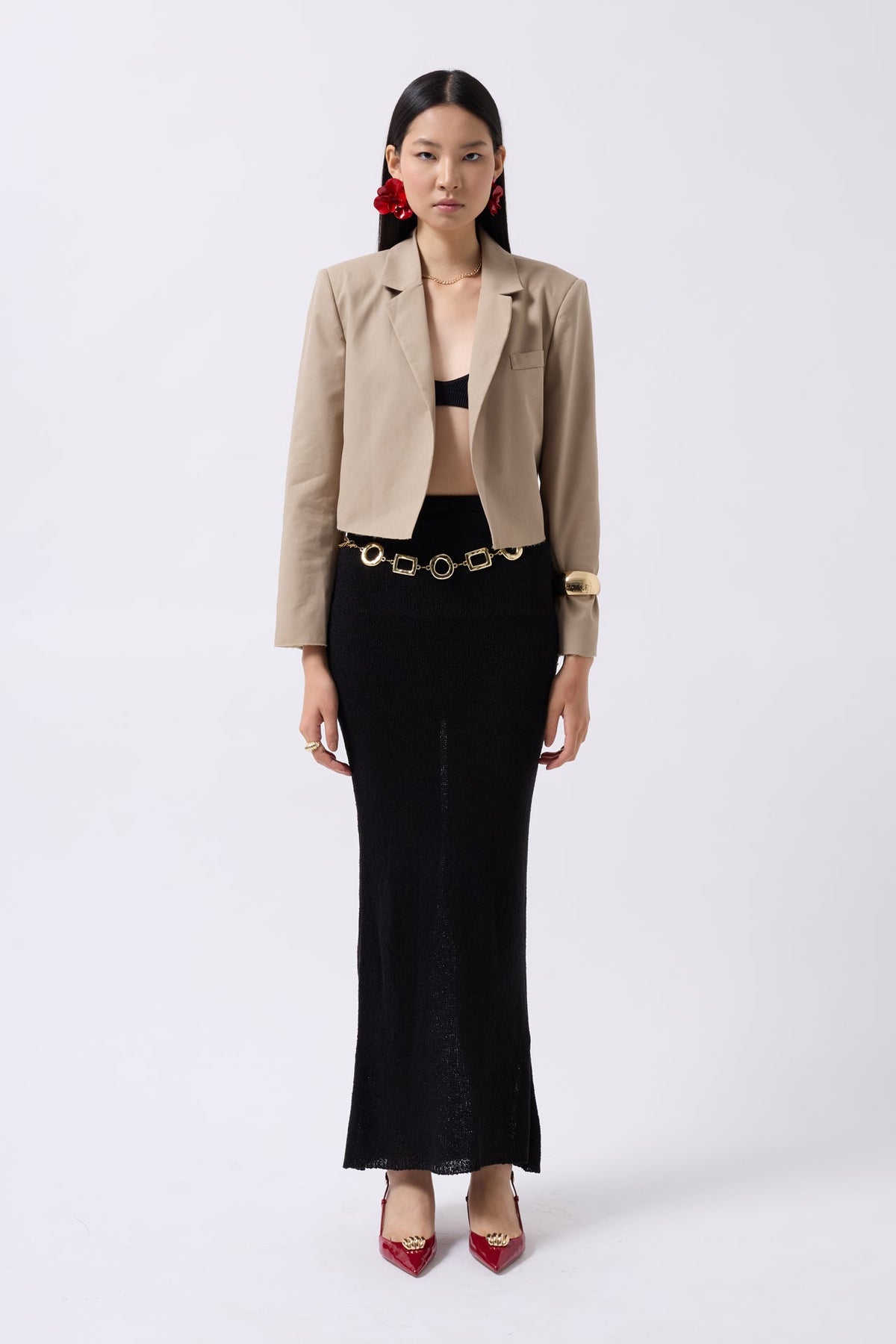 Crop Keten Blazer Bej Ceket