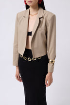 Crop Keten Blazer Bej Ceket