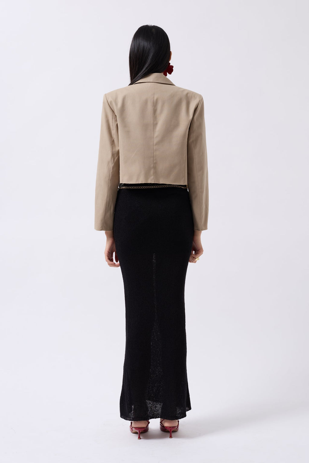 Crop Keten Blazer Bej Ceket