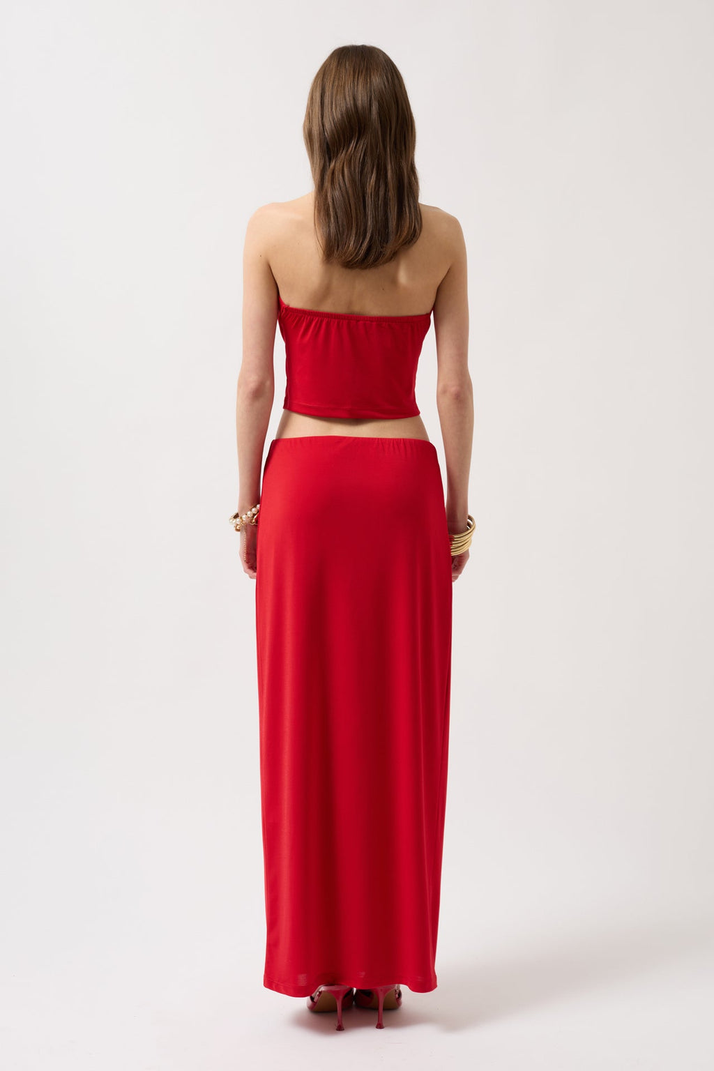 Degaje Yaka Crop Kırmızı Bluz