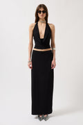 Degaje Yaka Crop Siyah Bluz