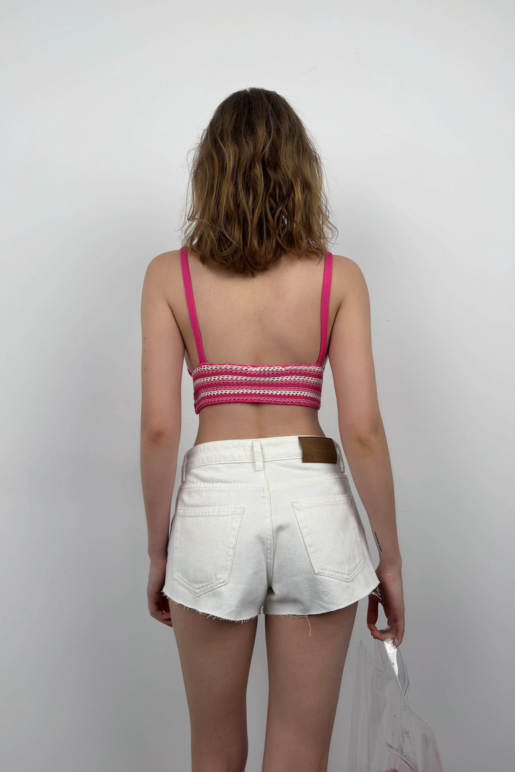 Desenli Örgü Pembe Crop