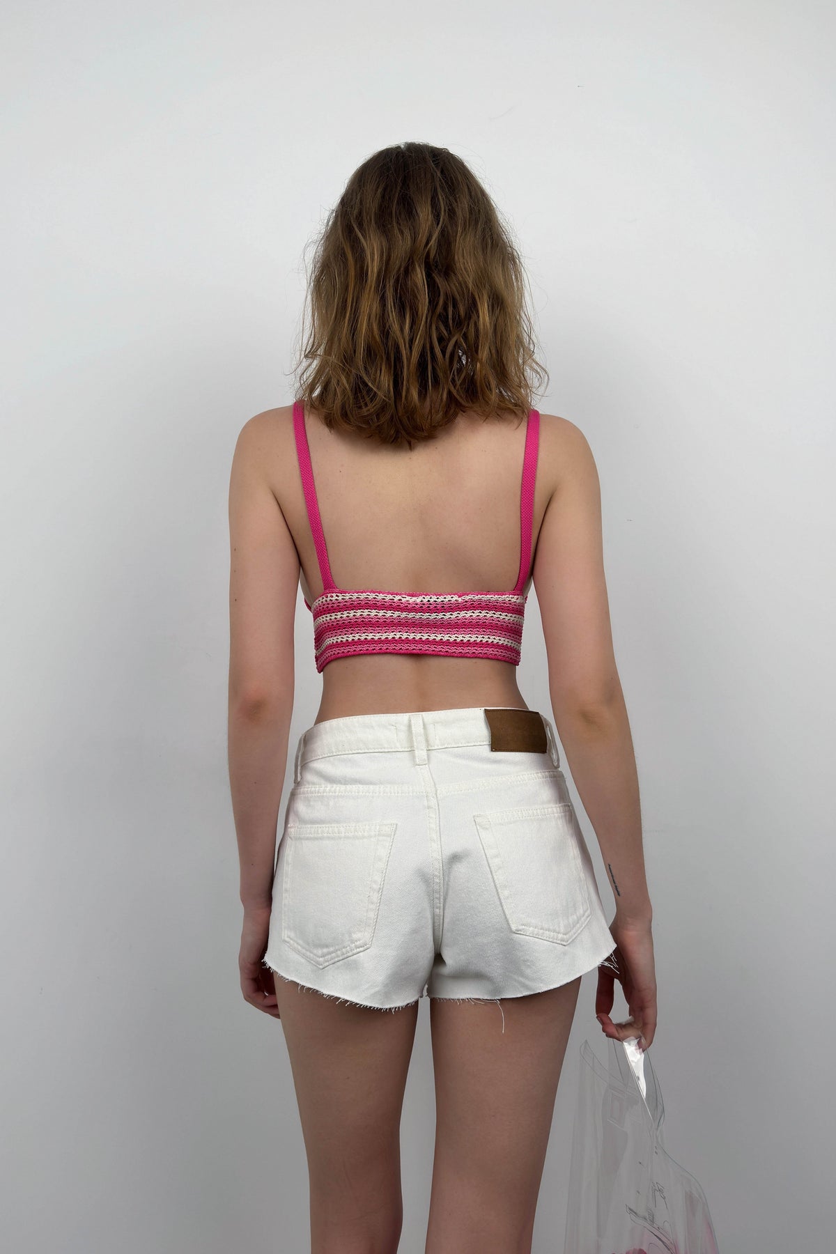 Desenli Örgü Pembe Crop