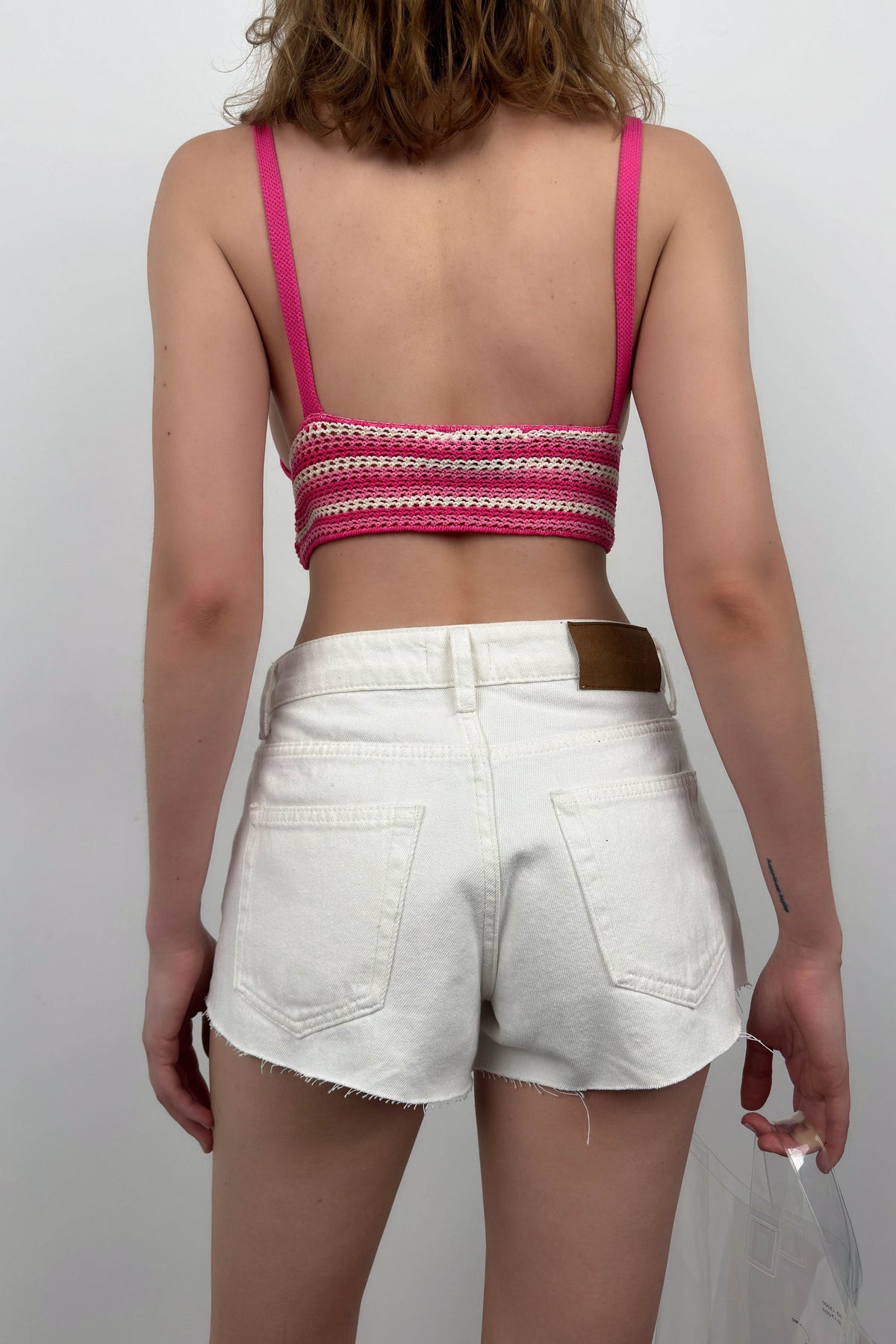 Desenli Örgü Pembe Crop