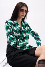 Desenli Yeşil Crop Ceket